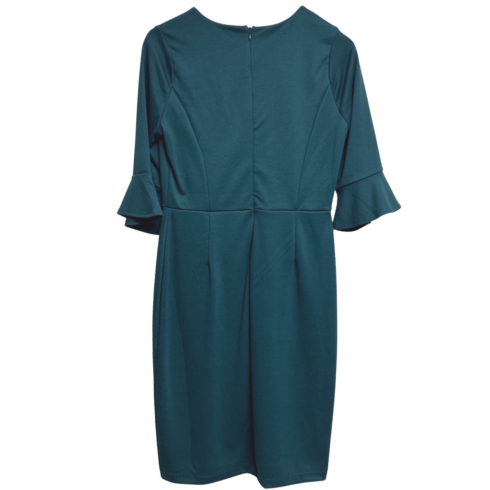 Old Navy Womens Dress Medium Emerald Teal Sheath Ruffle Sleeve Career - Picture 3 of 6